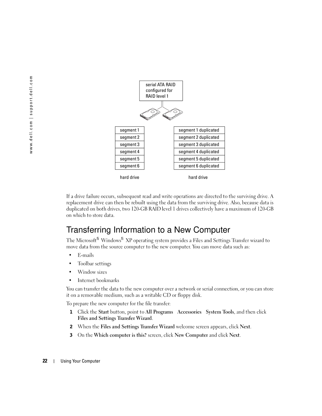 Dell XPS manual Transferring Information to a New Computer, Segment 