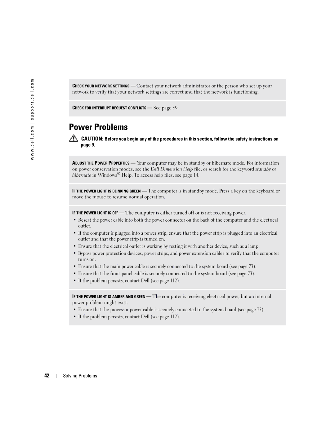 Dell XPS manual Power Problems 