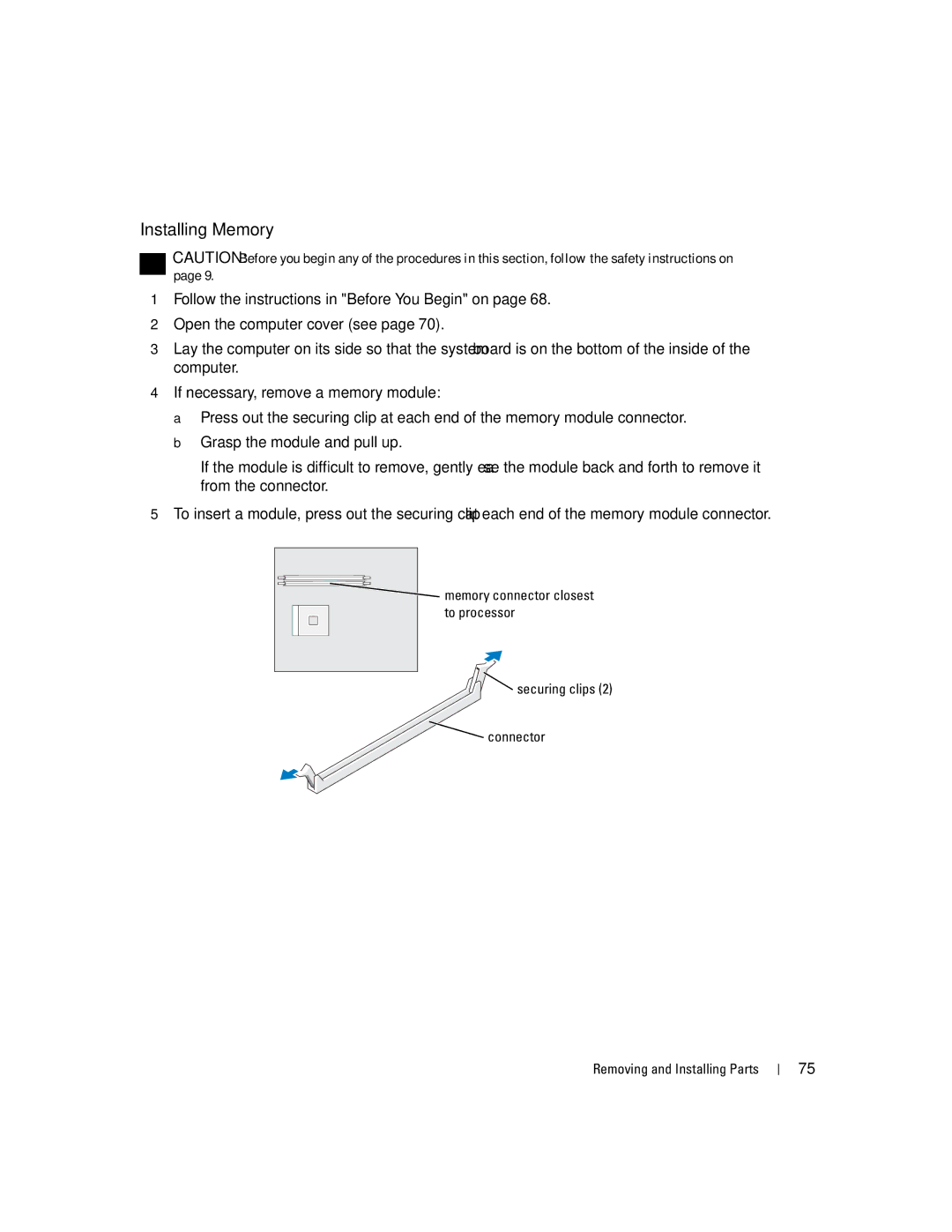 Dell XPS manual Installing Memory 