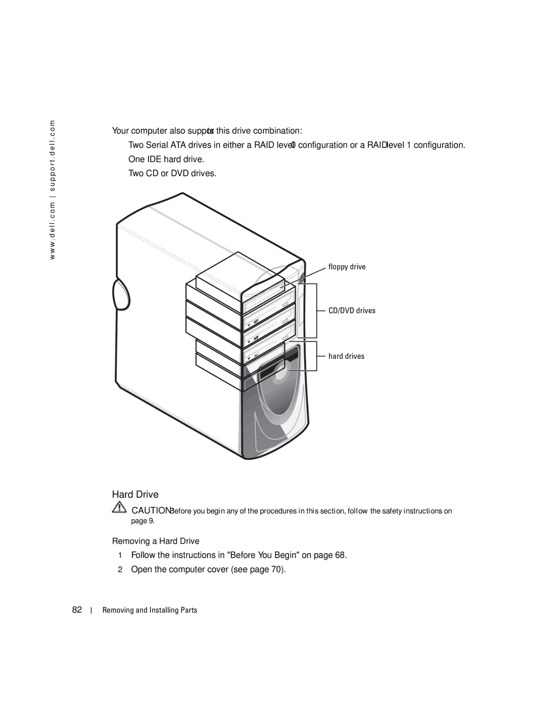 Dell XPS manual Removing a Hard Drive, Floppy drive CD/DVD drives Hard drives 