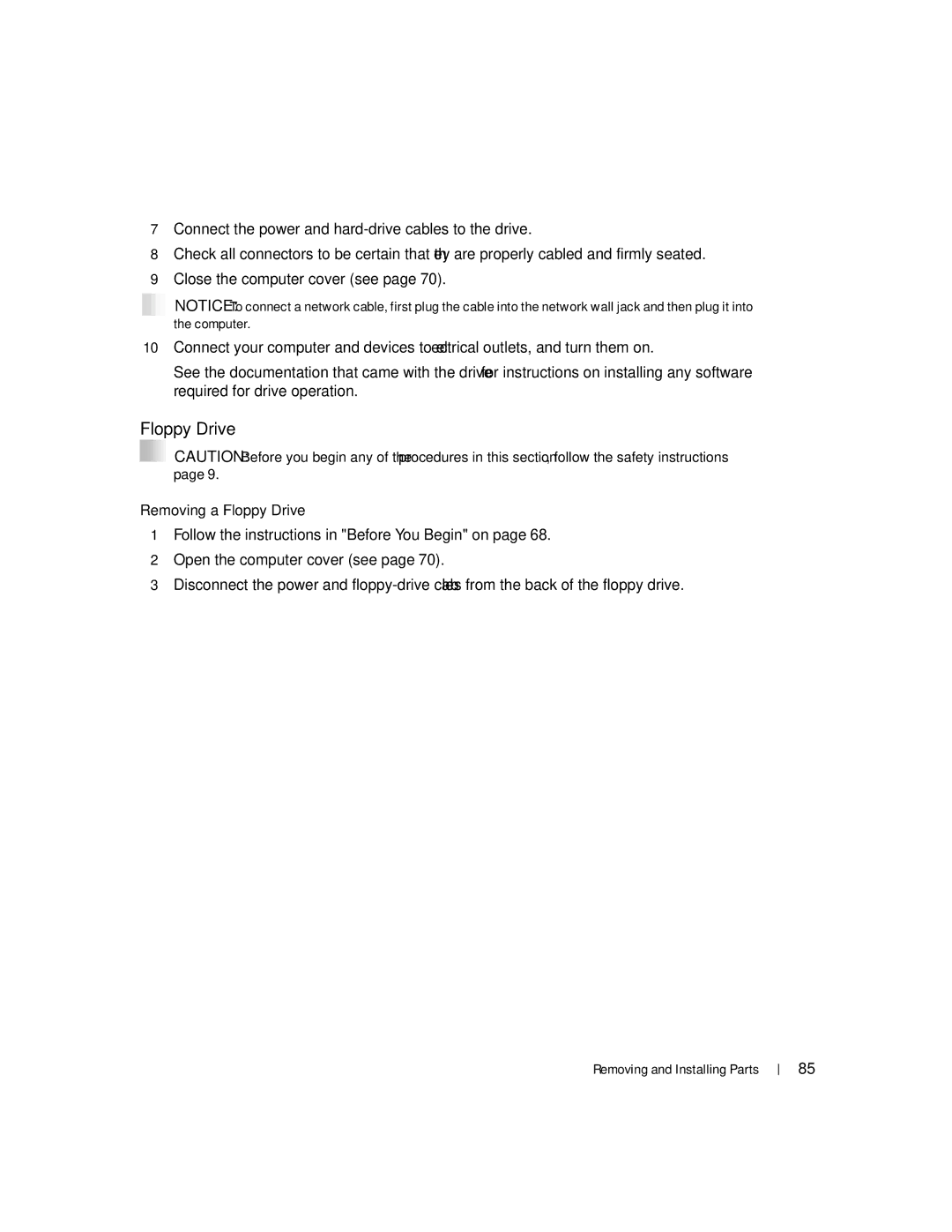 Dell XPS manual Removing a Floppy Drive 