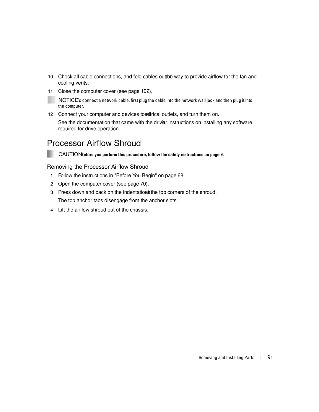 Dell XPS manual Removing the Processor Airflow Shroud 