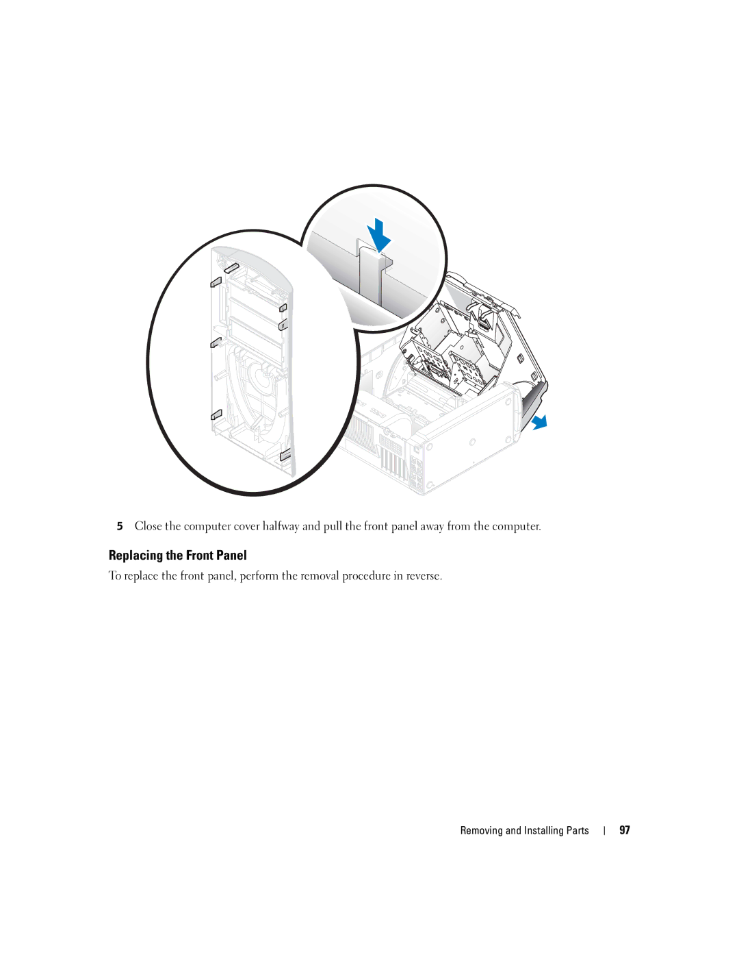 Dell XPS manual Replacing the Front Panel 