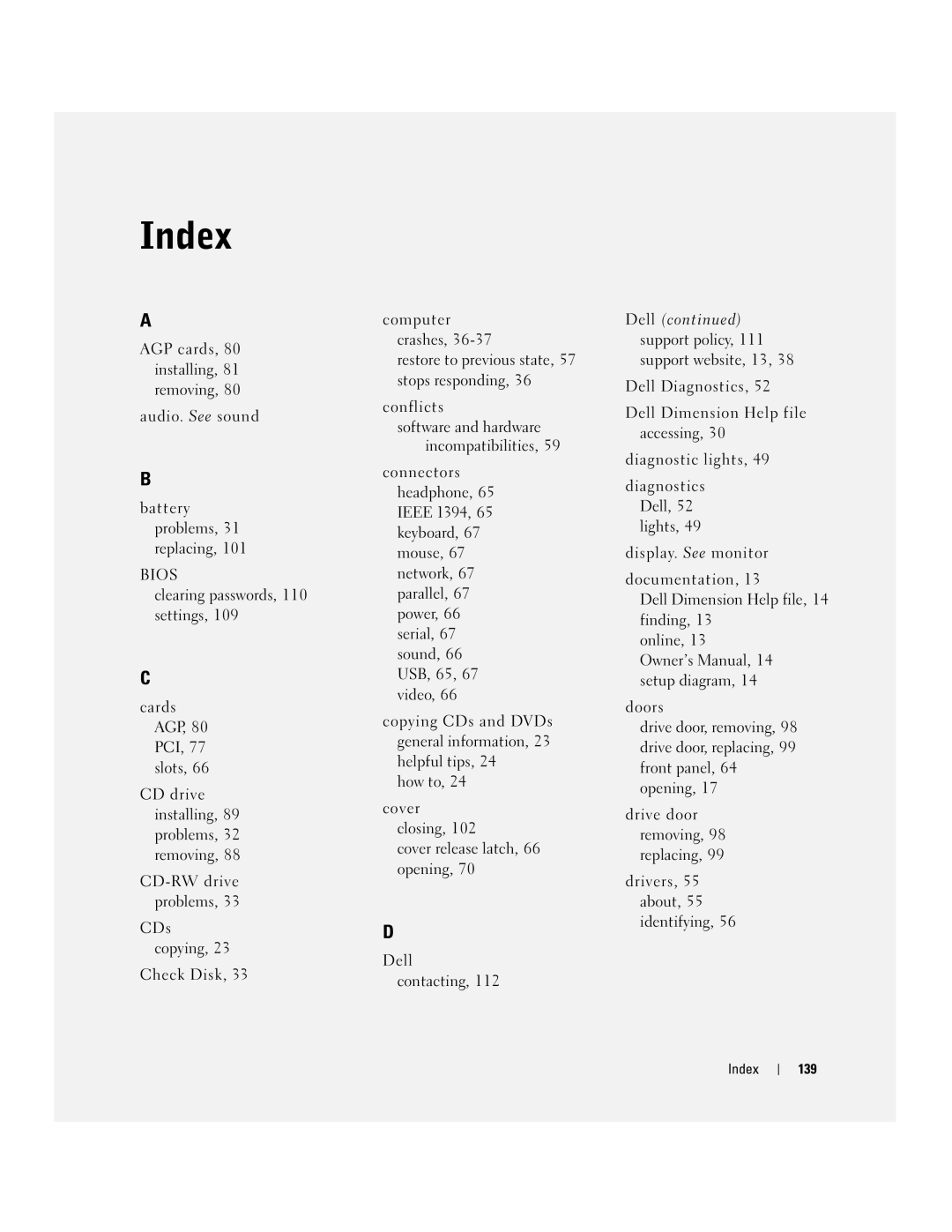 Dell XPS manual Index 