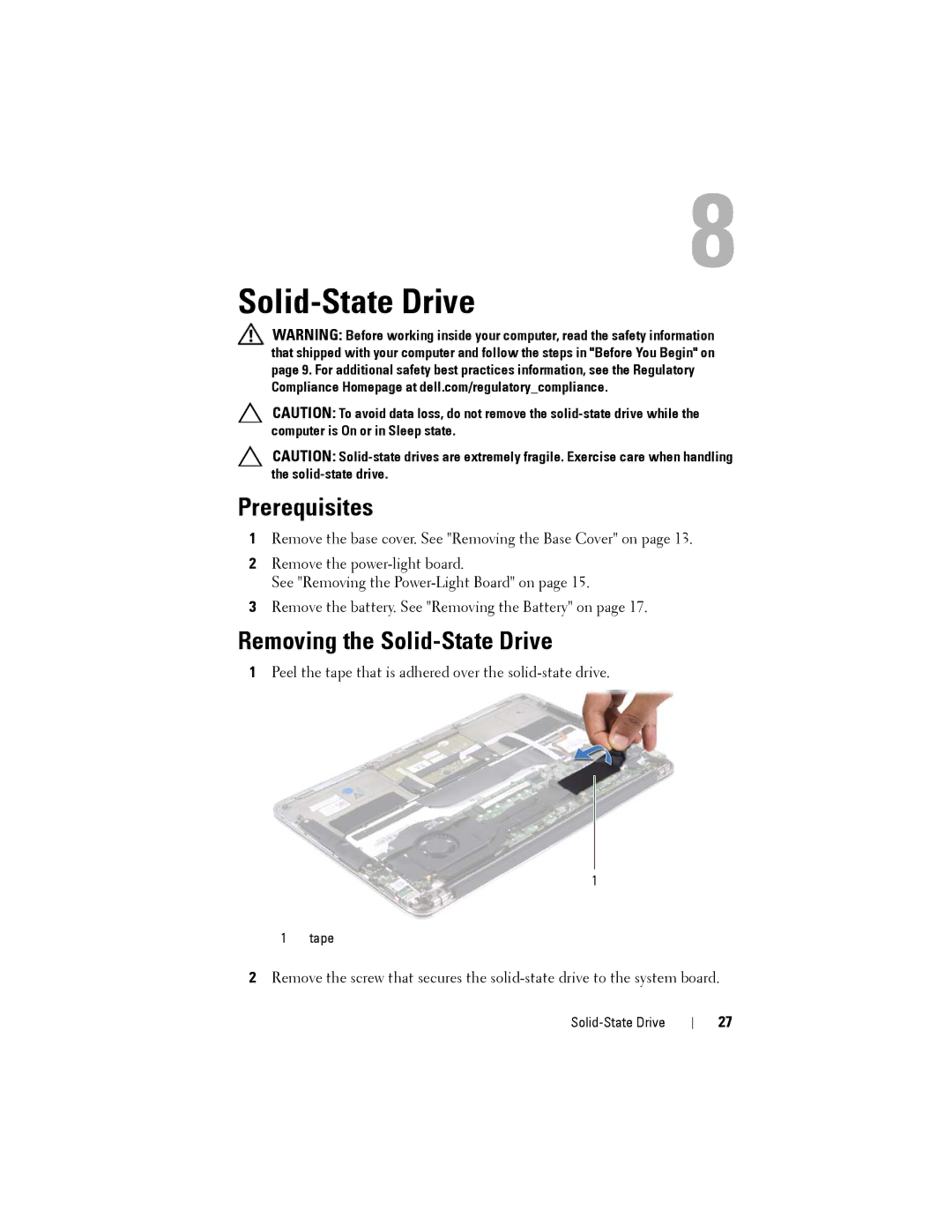 Dell XPS13-4040SLV, L321X, P29G manual Removing the Solid-State Drive 