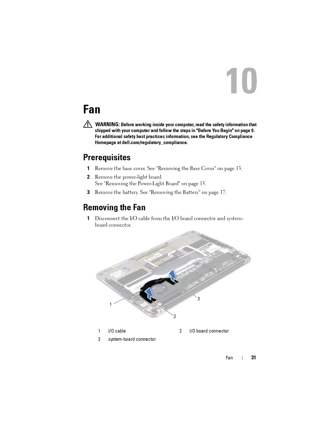 Dell L321X, XPS13-4040SLV, P29G manual Removing the Fan 