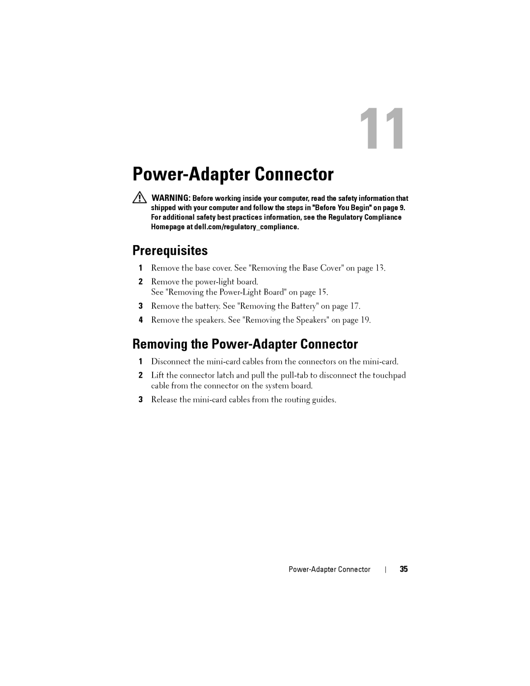 Dell P29G, XPS13-4040SLV, L321X manual Removing the Power-Adapter Connector 