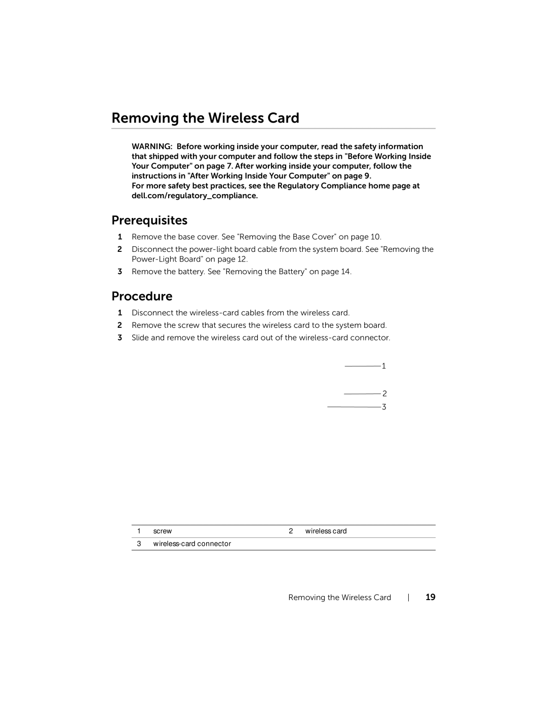 Dell XPS13-4040SLV owner manual Removing the Wireless Card 