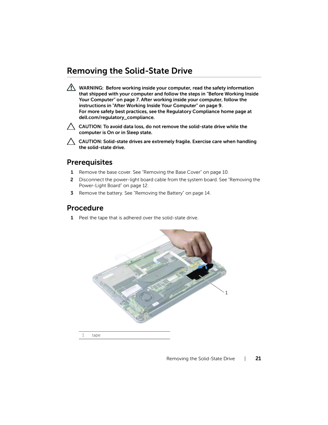 Dell XPS13-4040SLV owner manual Removing the Solid-State Drive 