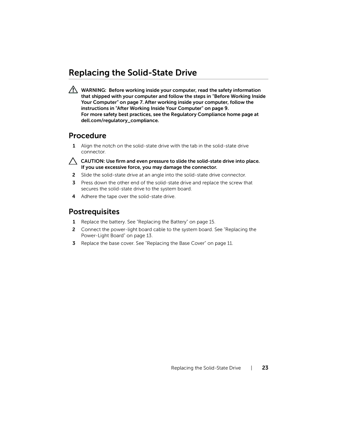 Dell XPS13-4040SLV owner manual Replacing the Solid-State Drive 