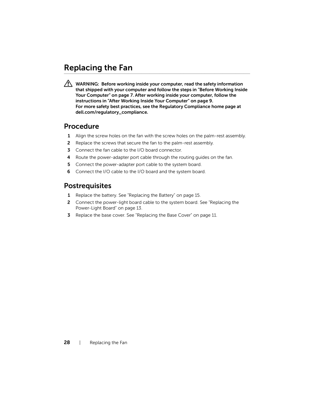 Dell XPS13-4040SLV owner manual Replacing the Fan 