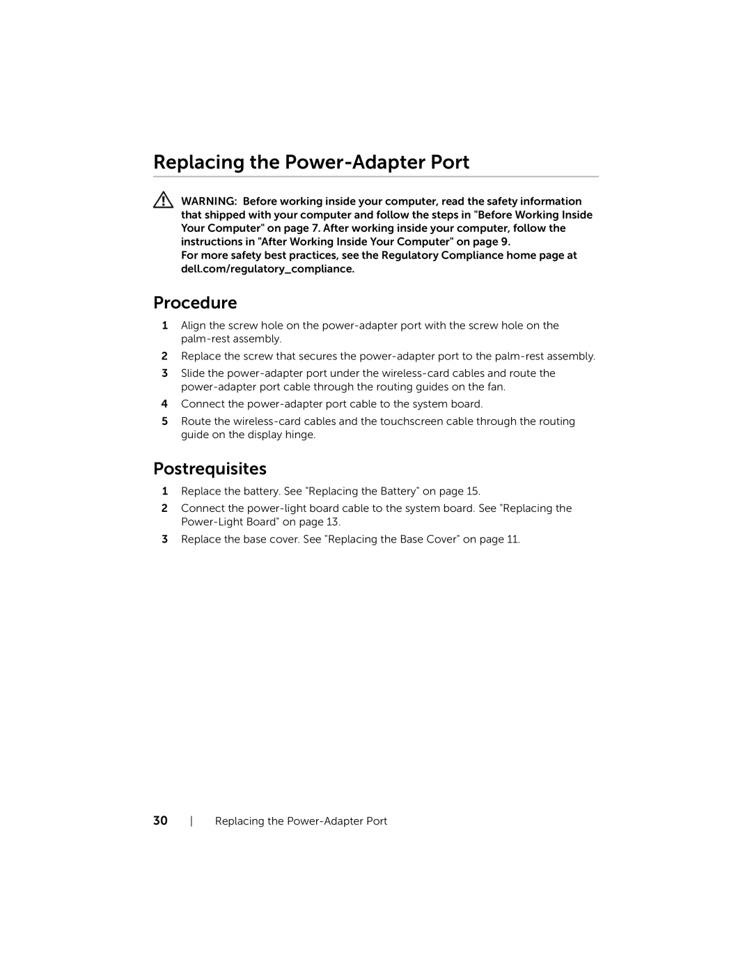 Dell XPS13-4040SLV owner manual Replacing the Power-Adapter Port 