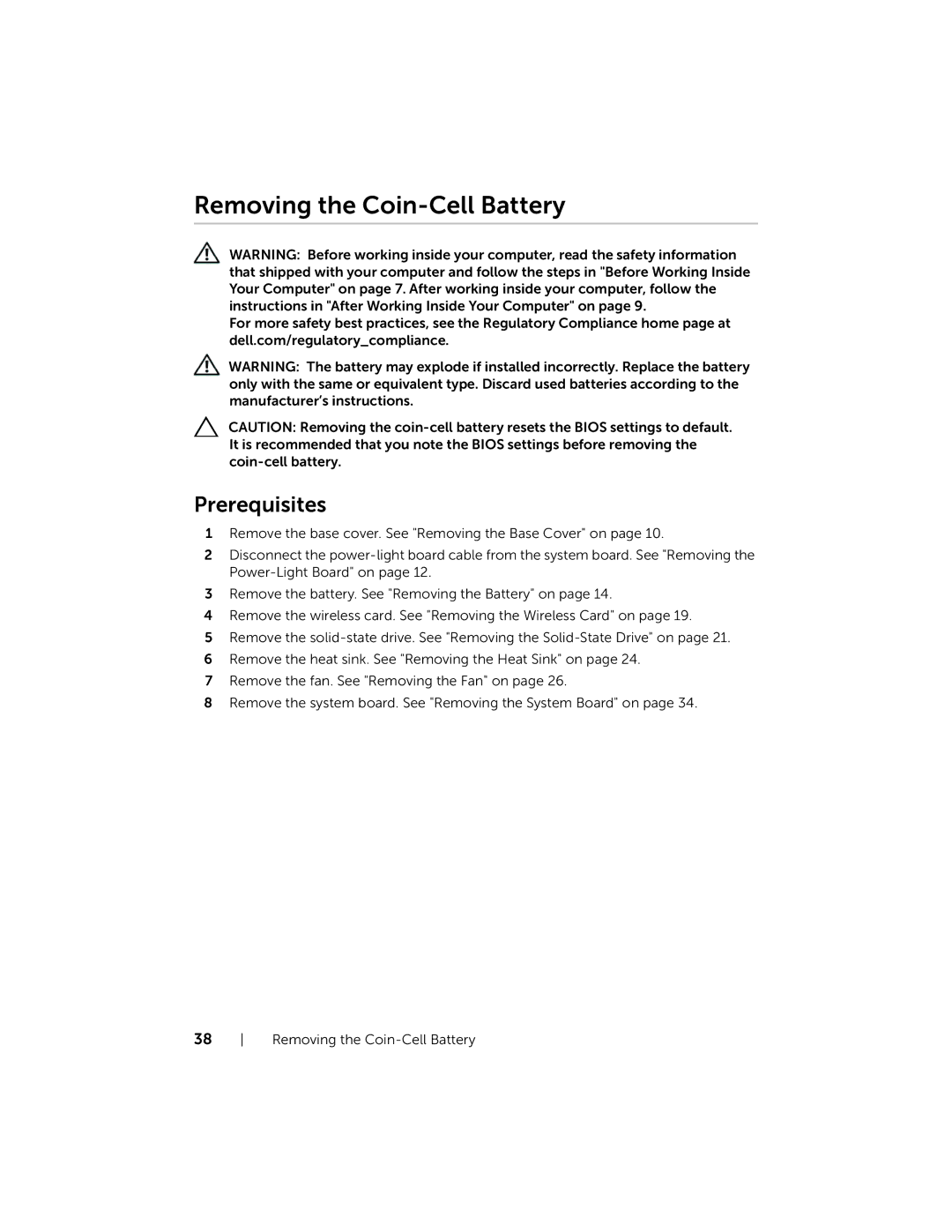 Dell XPS13-4040SLV owner manual Removing the Coin-Cell Battery 