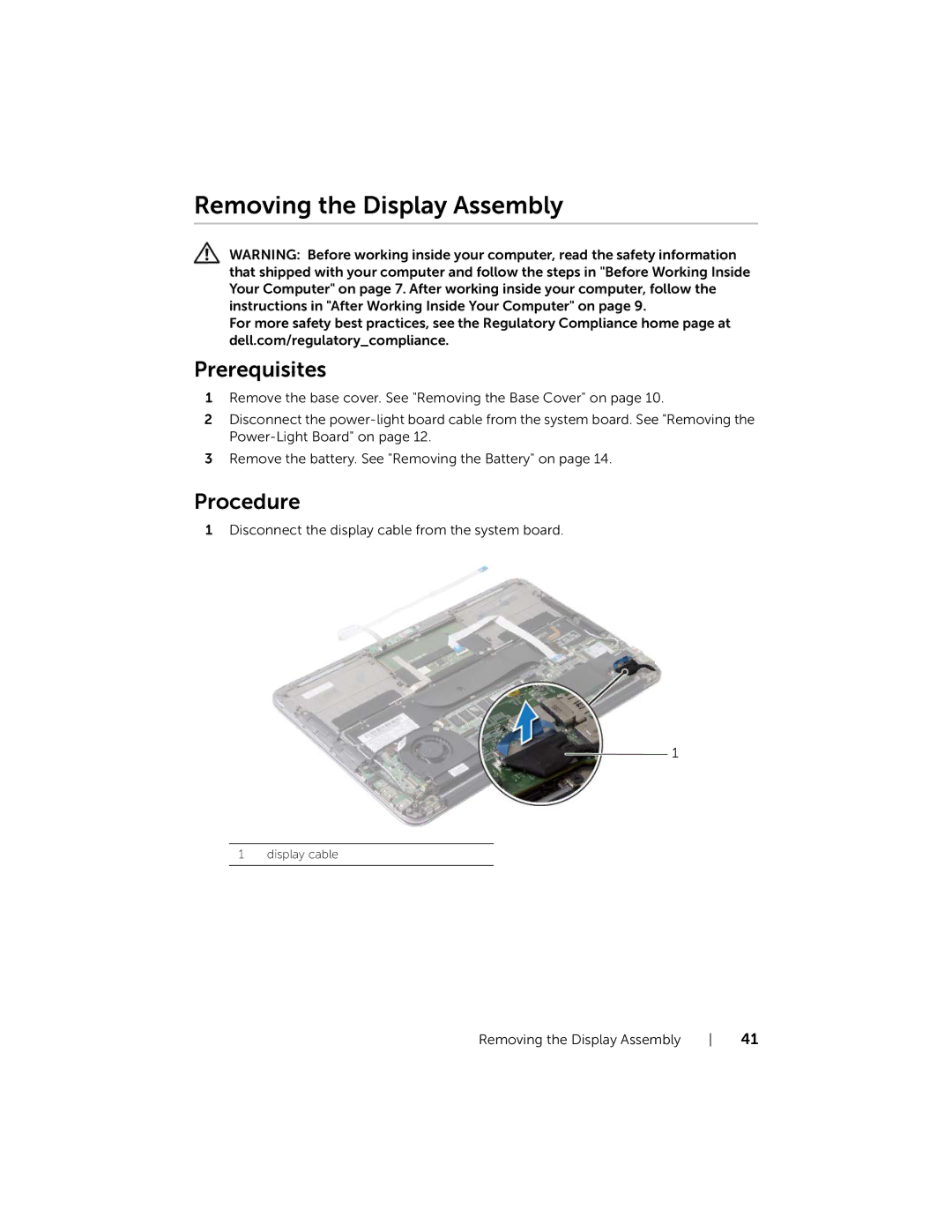 Dell XPS13-4040SLV owner manual Removing the Display Assembly 