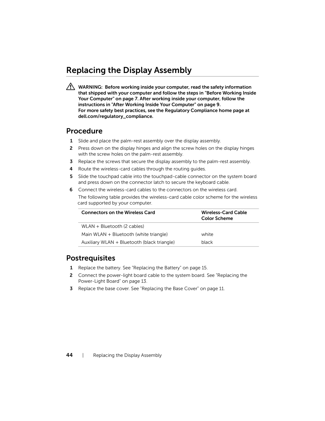 Dell XPS13-4040SLV owner manual Replacing the Display Assembly 