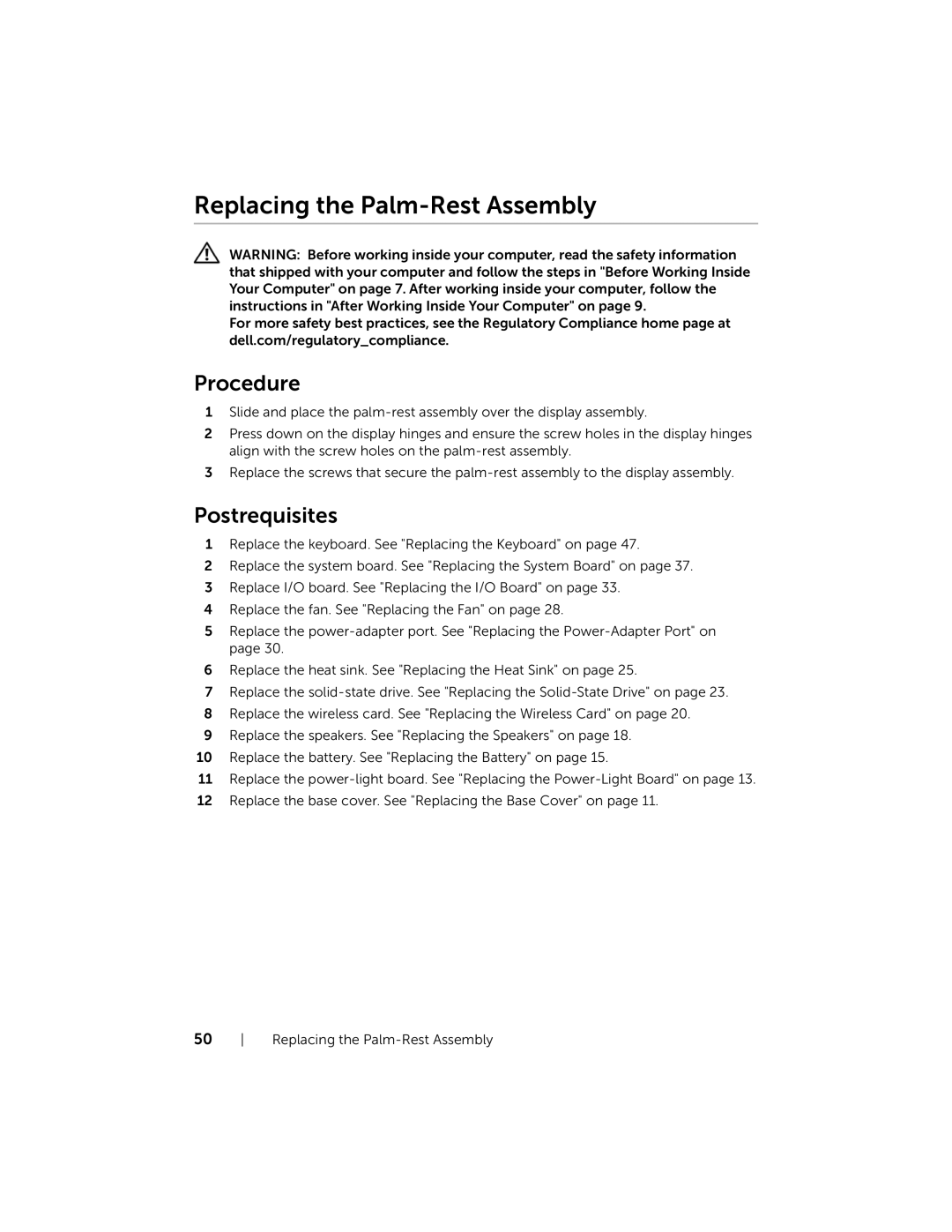 Dell XPS13-4040SLV owner manual Replacing the Palm-Rest Assembly 