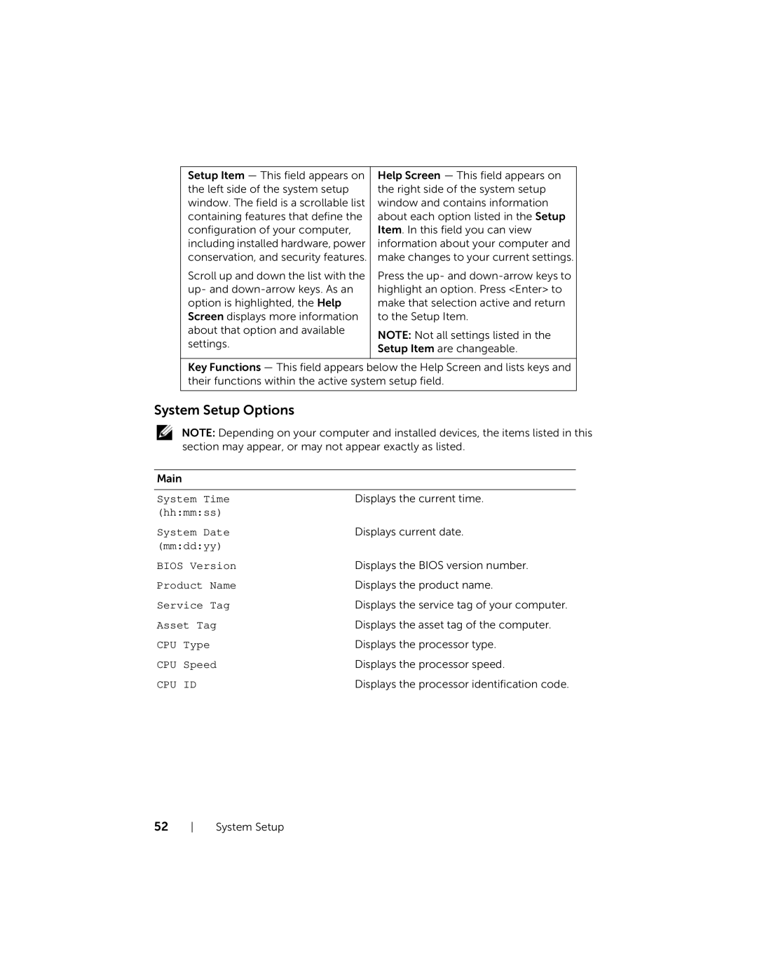 Dell XPS13-4040SLV owner manual System Setup Options 