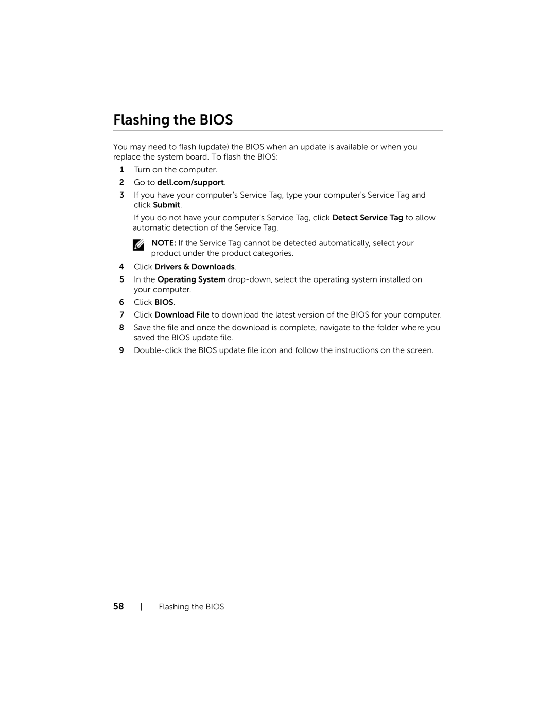 Dell XPS13-4040SLV owner manual Flashing the Bios 