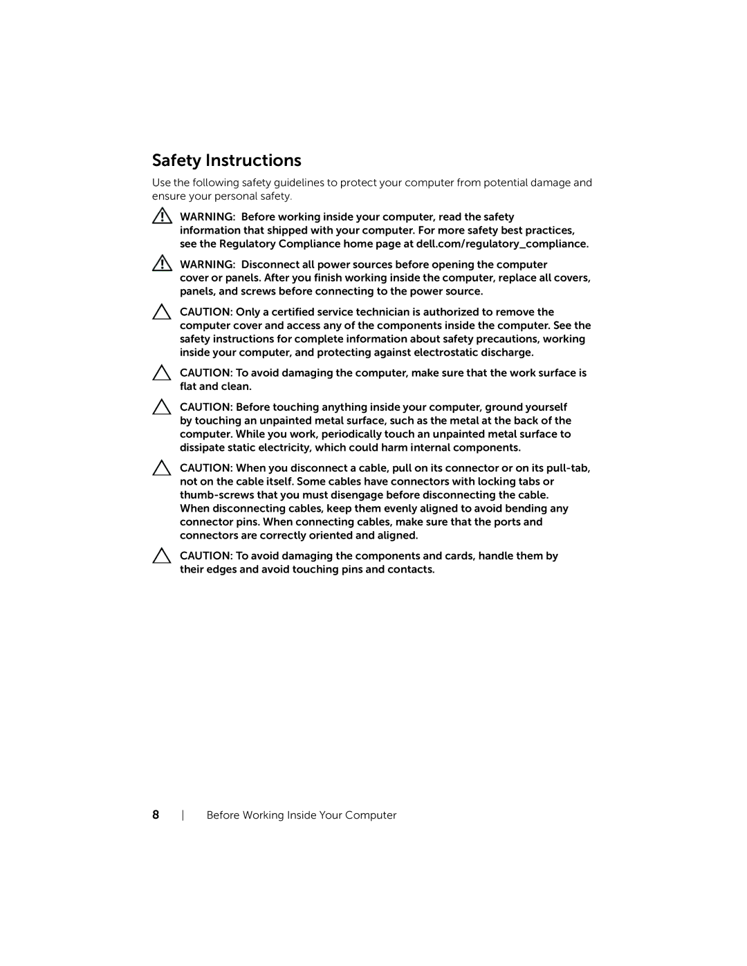 Dell XPS13-4040SLV owner manual Safety Instructions 