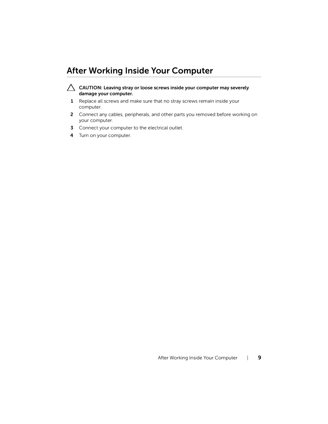 Dell XPS13-4040SLV owner manual After Working Inside Your Computer 