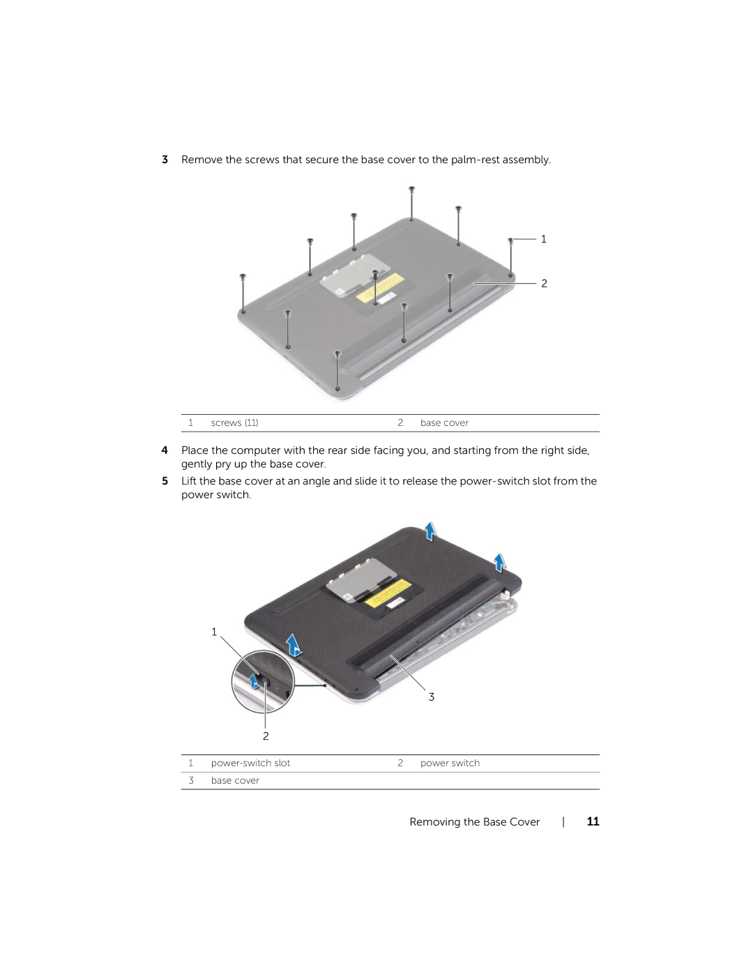 Dell XPSU125327CR manual Screws Base cover 