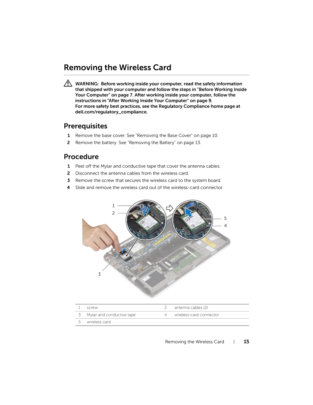 Dell XPSU125327CR manual Removing the Wireless Card 