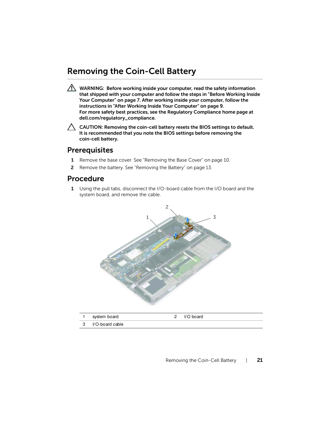 Dell XPSU125327CR manual Removing the Coin-Cell Battery 