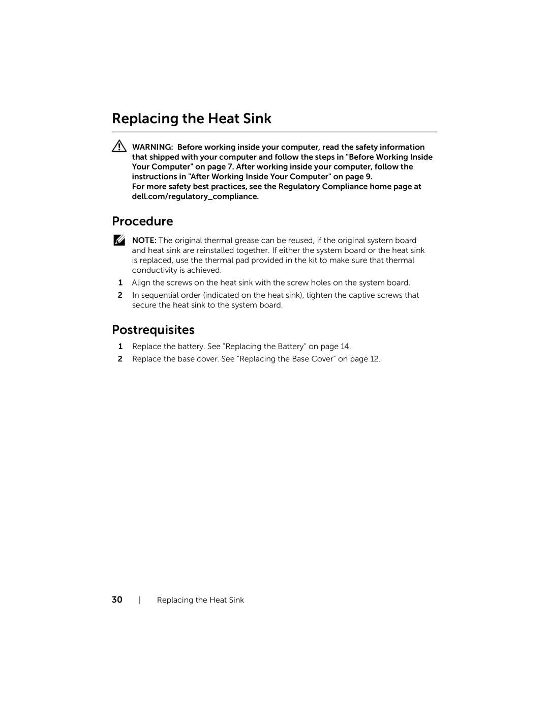 Dell XPSU125327CR manual Replacing the Heat Sink 