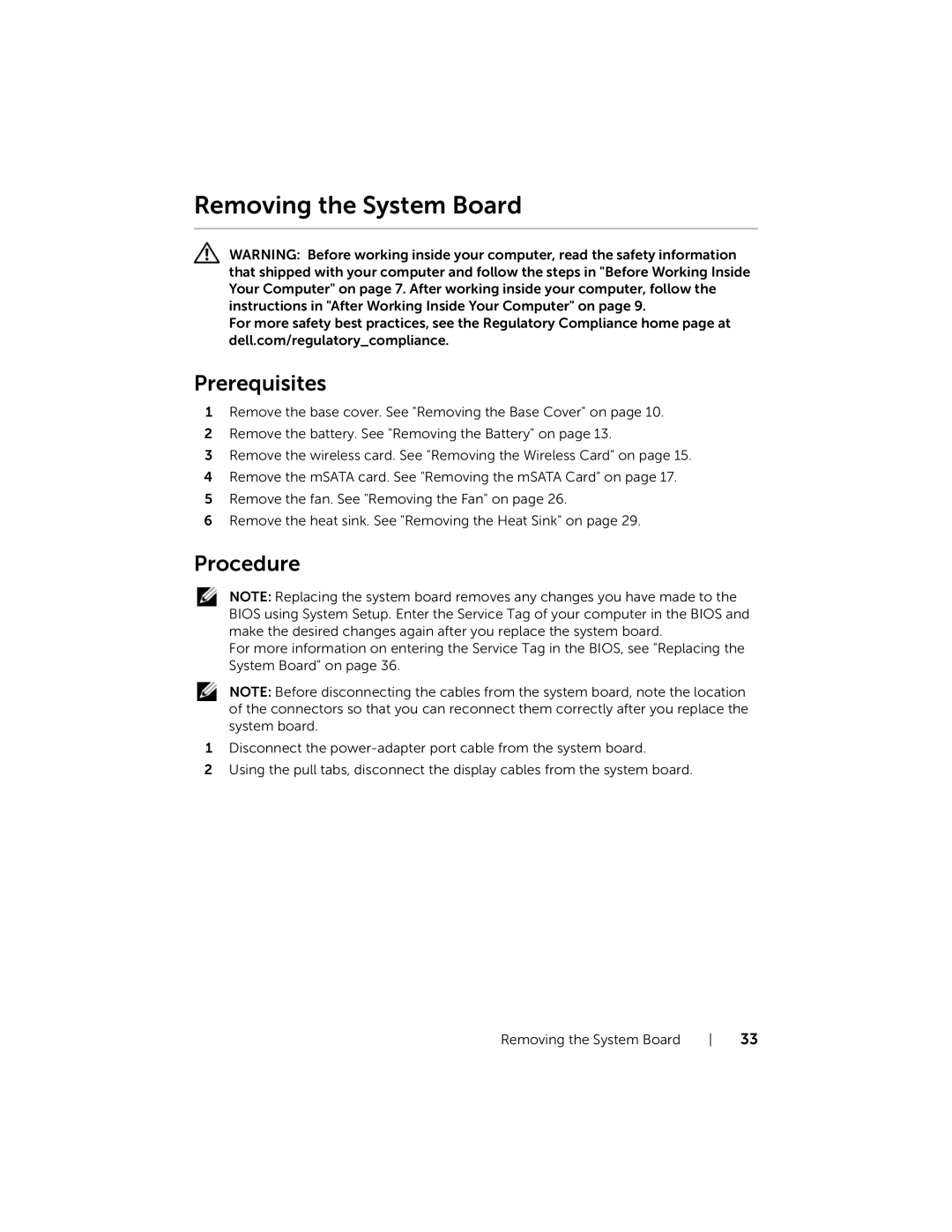 Dell XPSU125327CR manual Removing the System Board 