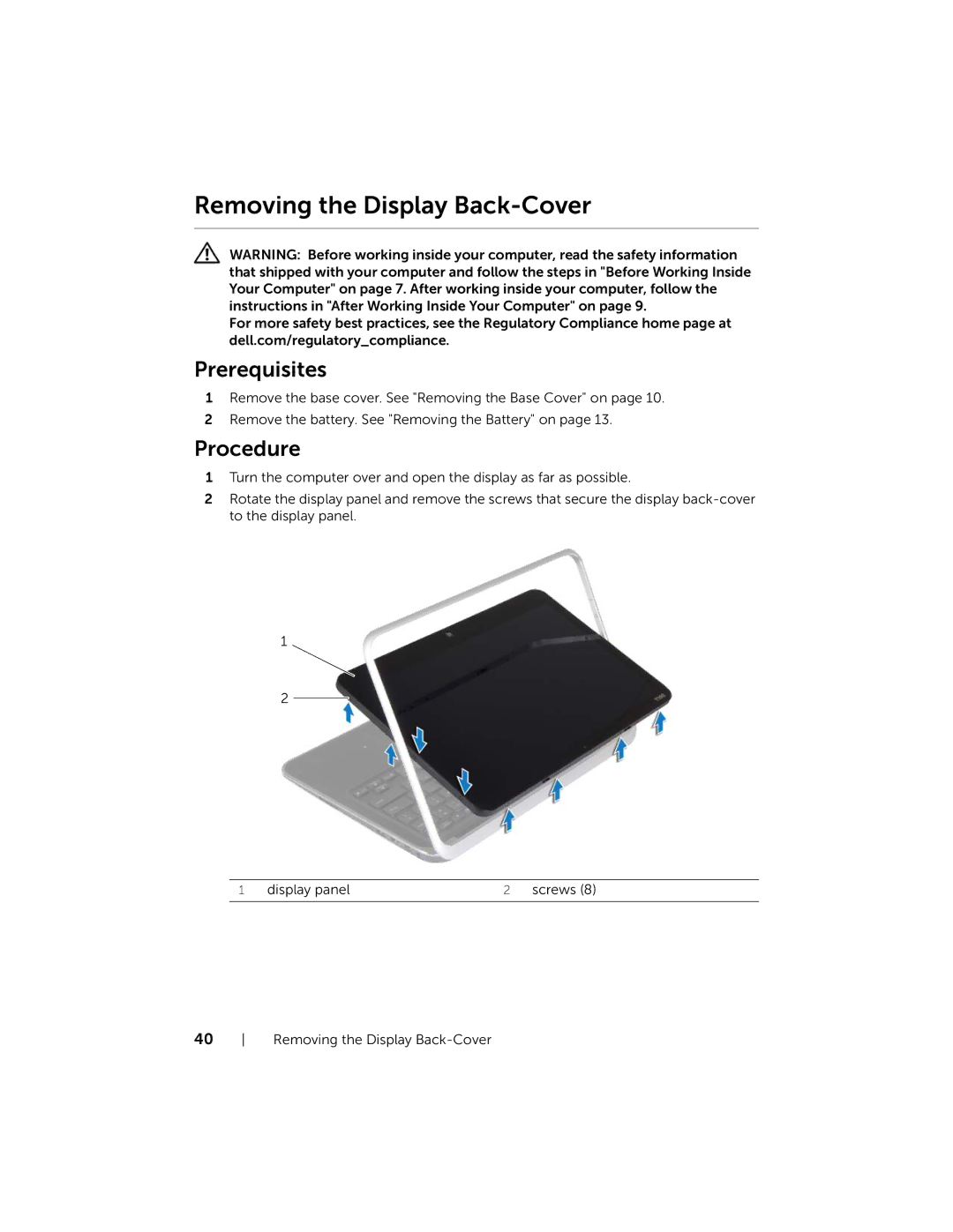 Dell XPSU125327CR manual Removing the Display Back-Cover 