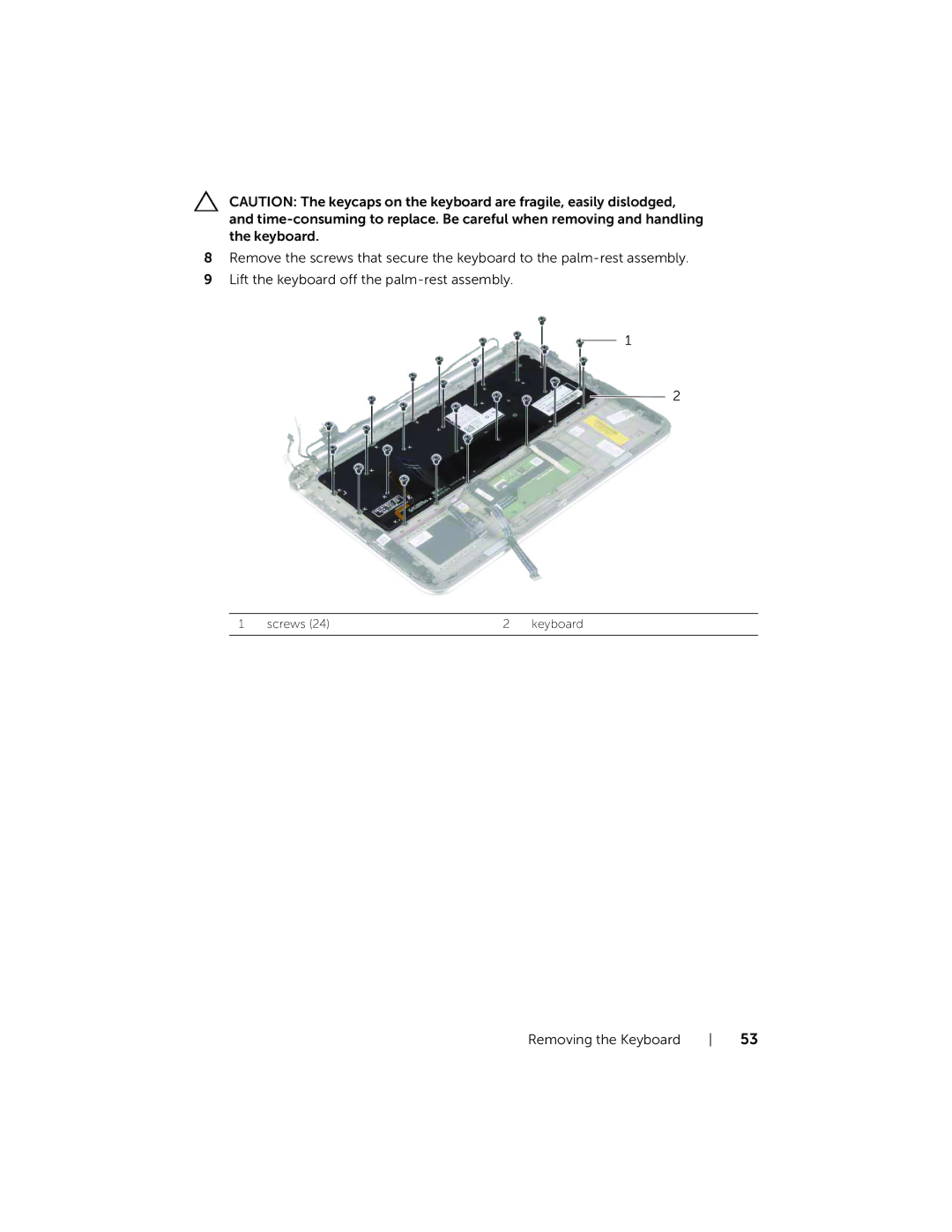 Dell XPSU125327CR manual Screws Keyboard 