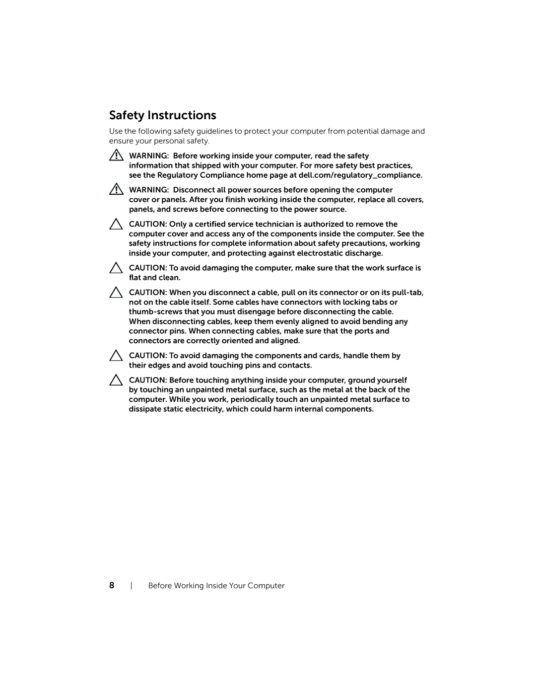 Dell XPSU125327CR manual Safety Instructions 