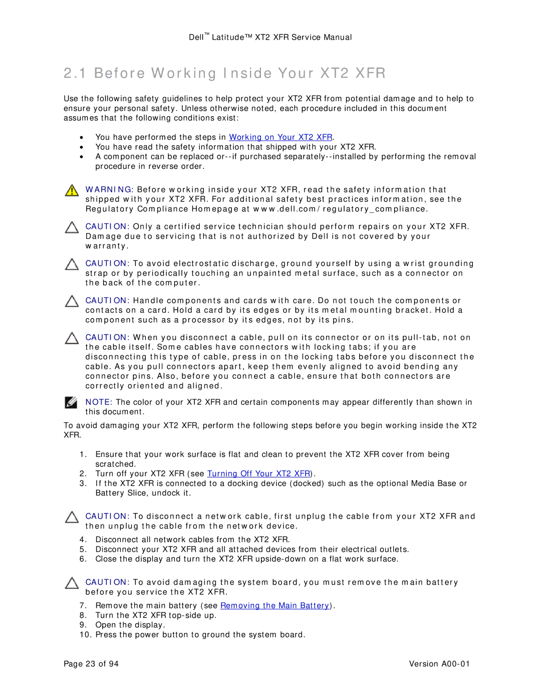 Dell service manual Before Working Inside Your XT2 XFR 