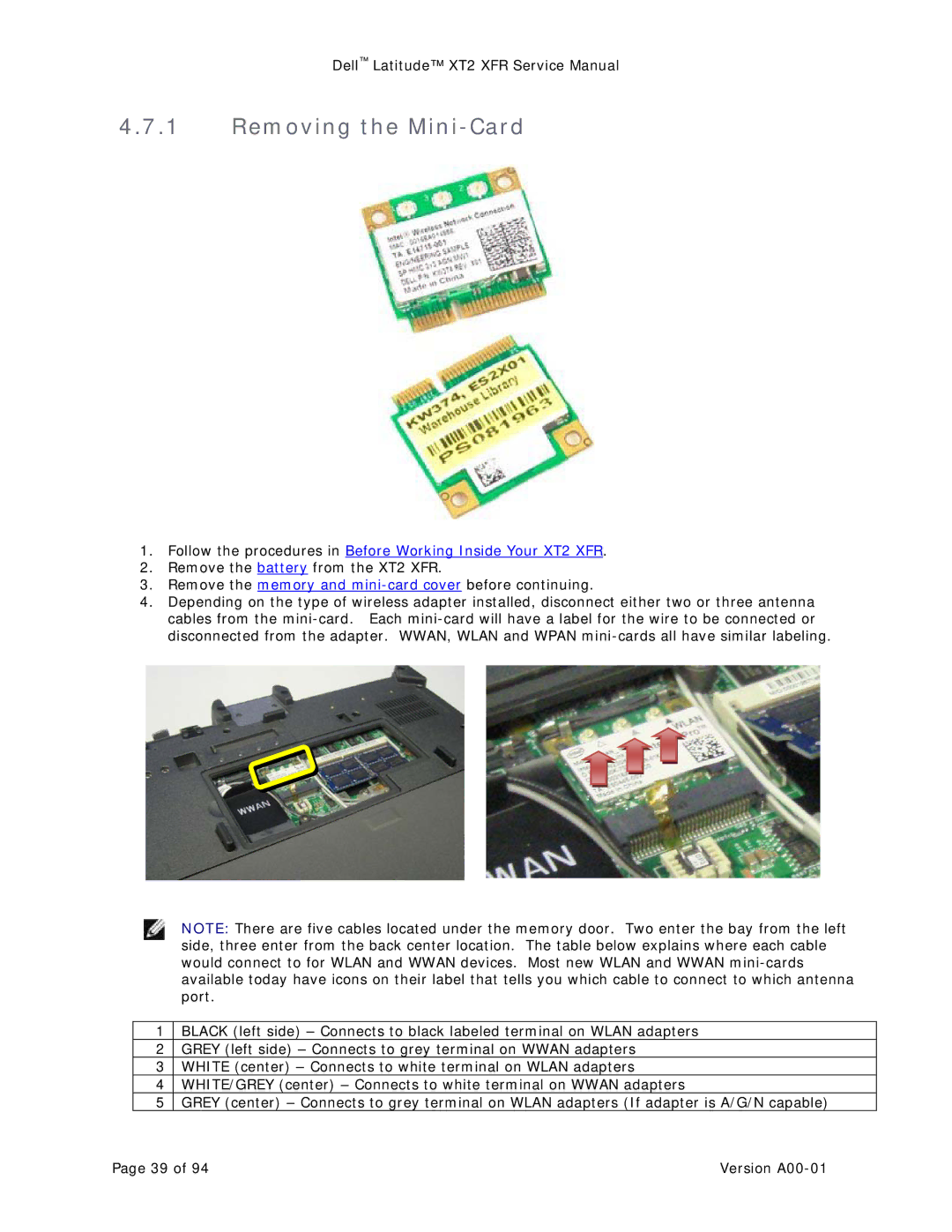 Dell XT2 XFR service manual Removing the Mini-Card 