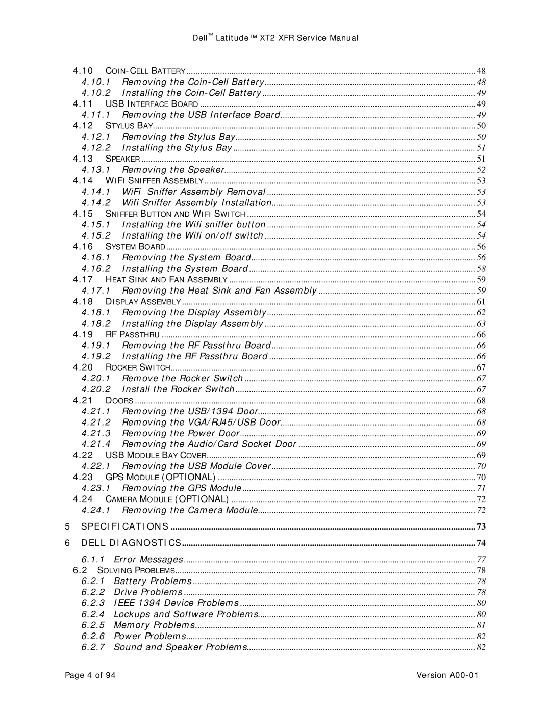 Dell XT2 XFR service manual Specifications Dell Diagnostics 