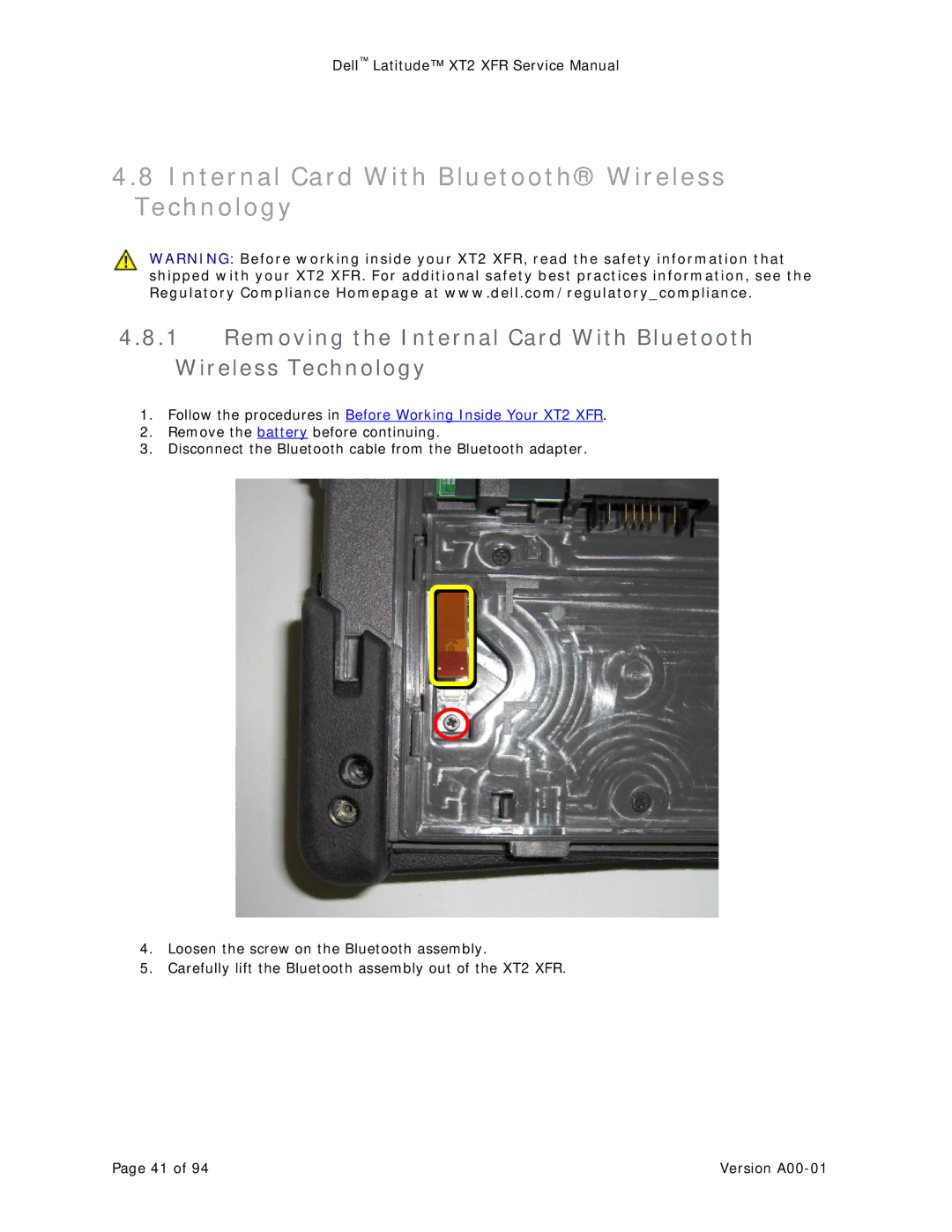 Dell XT2 XFR service manual Internal Card With Bluetooth Wireless Technology 