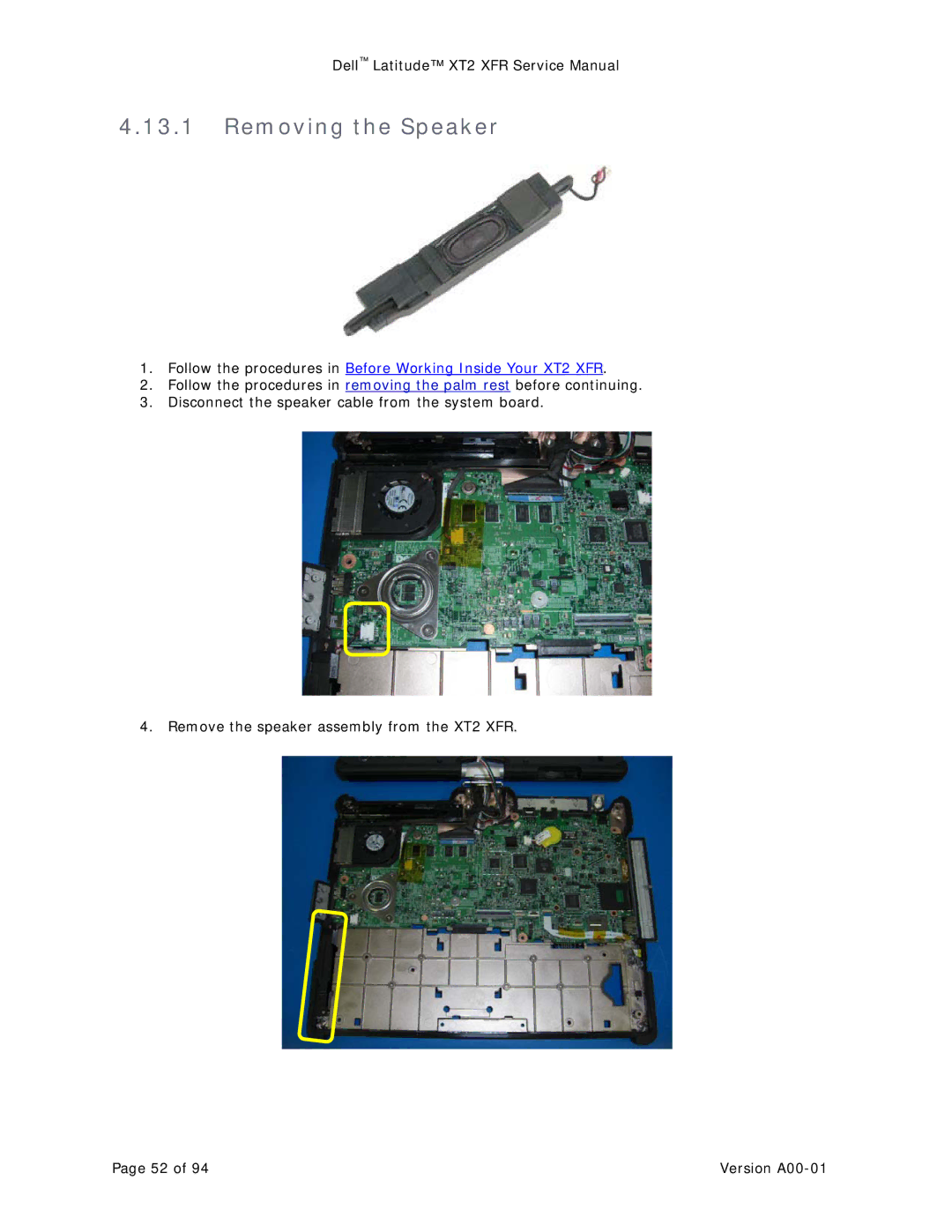 Dell XT2 XFR service manual Removing the Speaker 