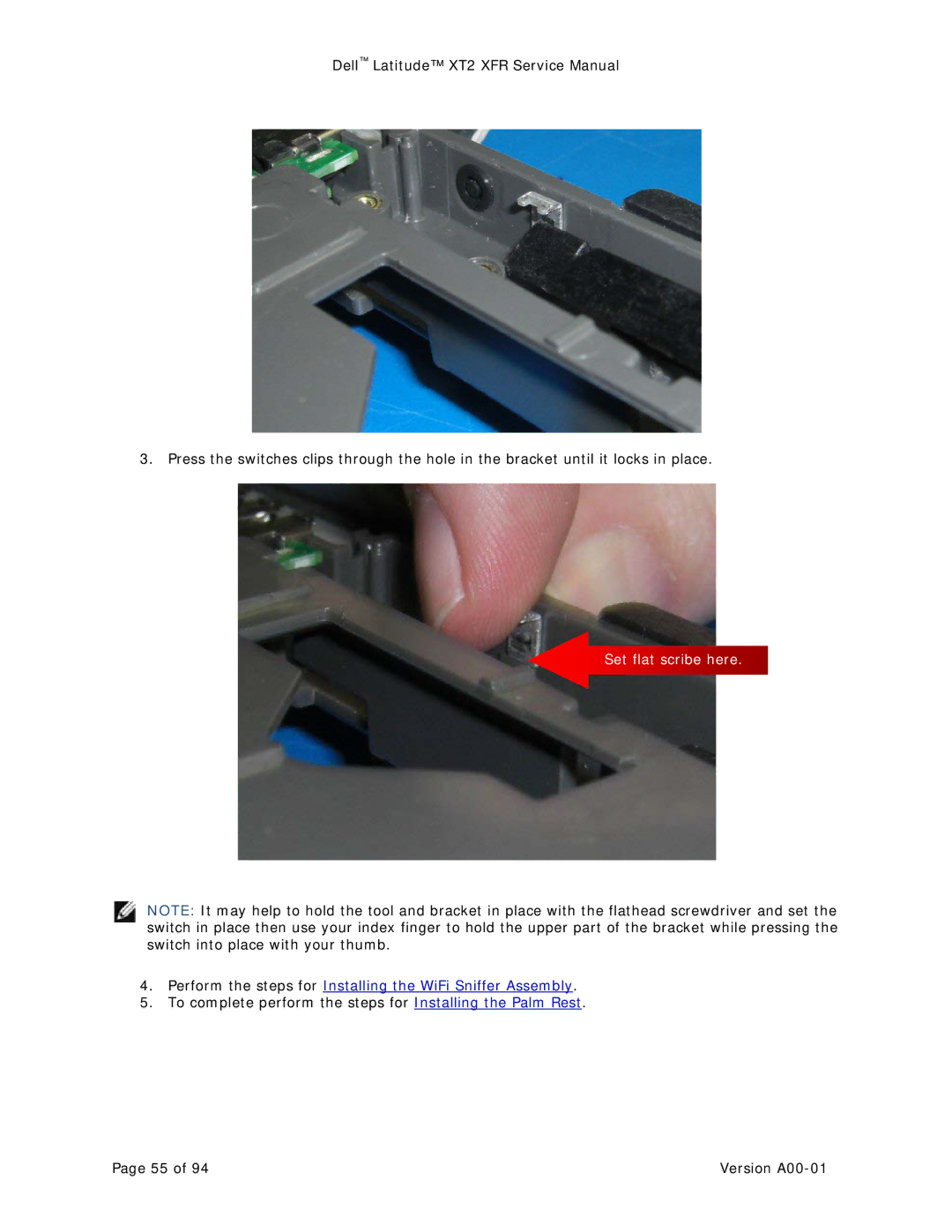 Dell XT2 XFR service manual Set flat scribe here 