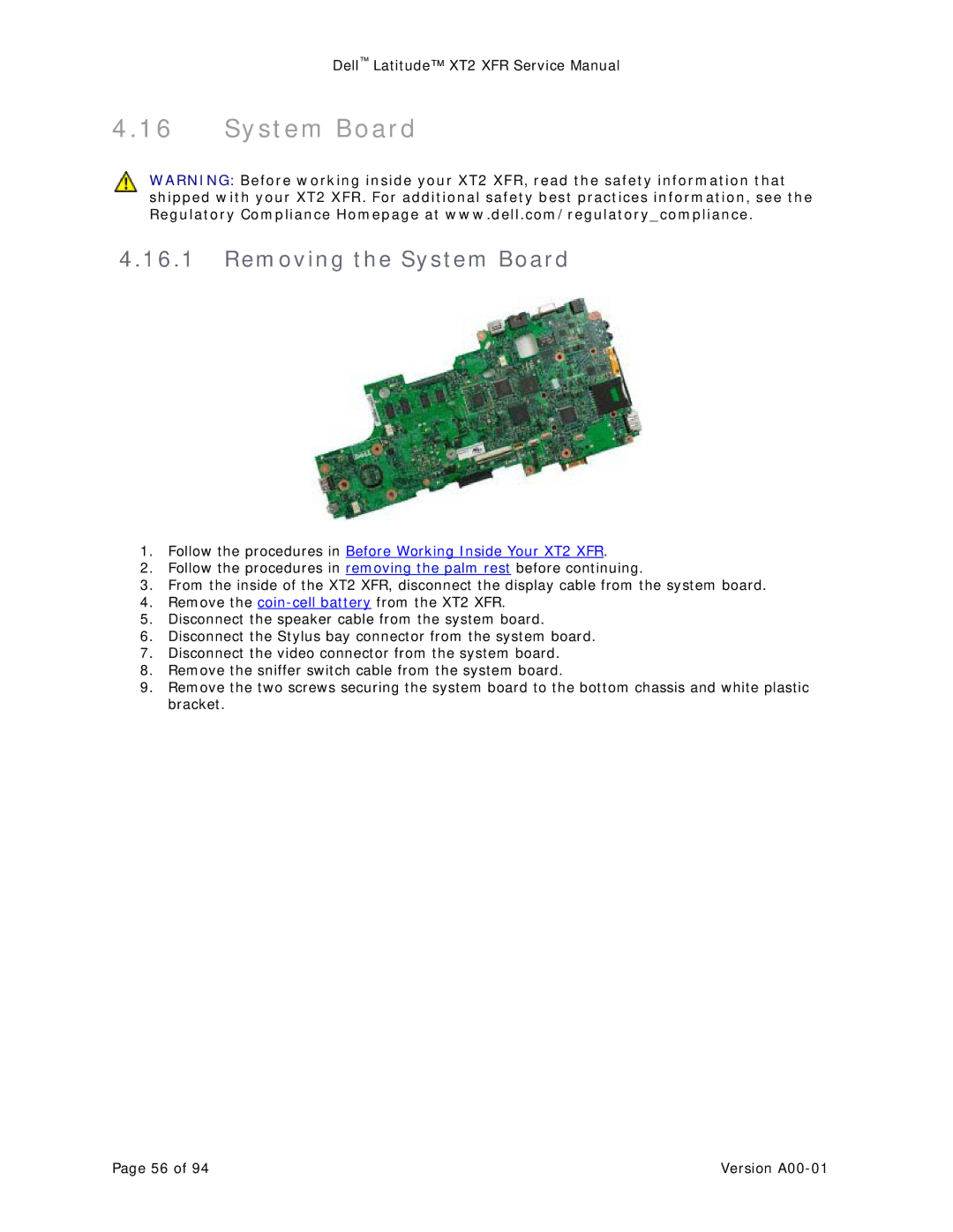 Dell XT2 XFR service manual Removing the System Board 