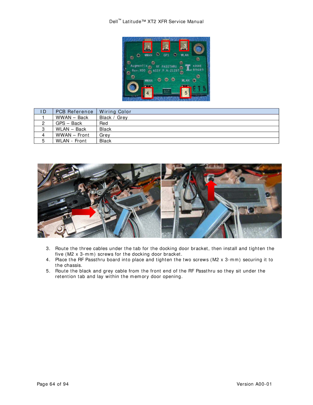 Dell XT2 XFR service manual PCB Reference Wiring Color 