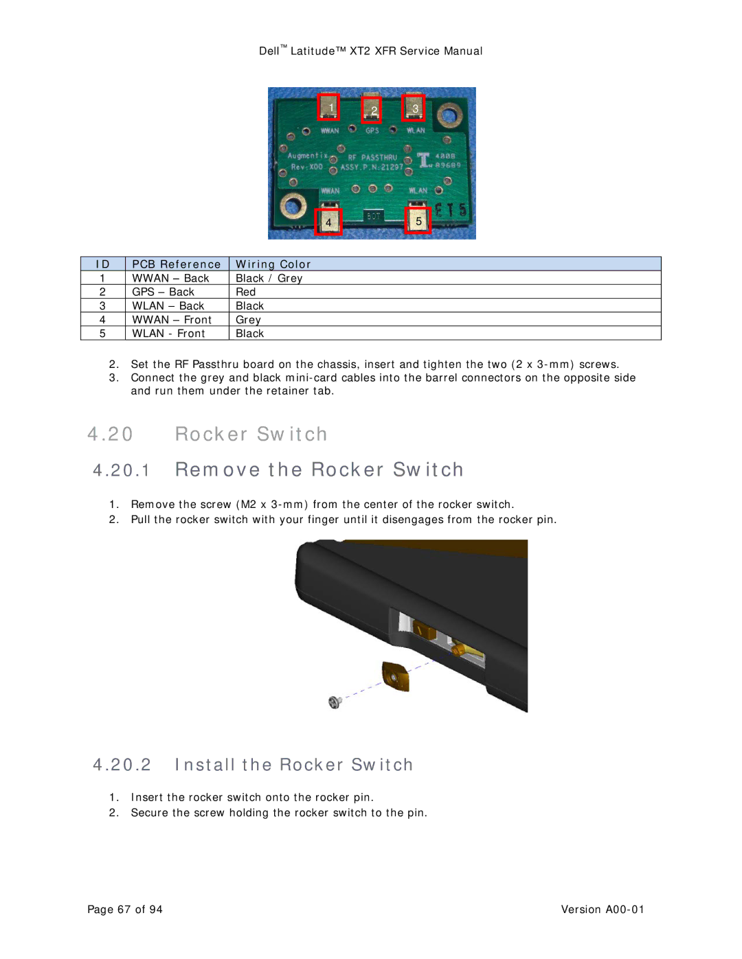 Dell XT2 XFR service manual Install the Rocker Switch 