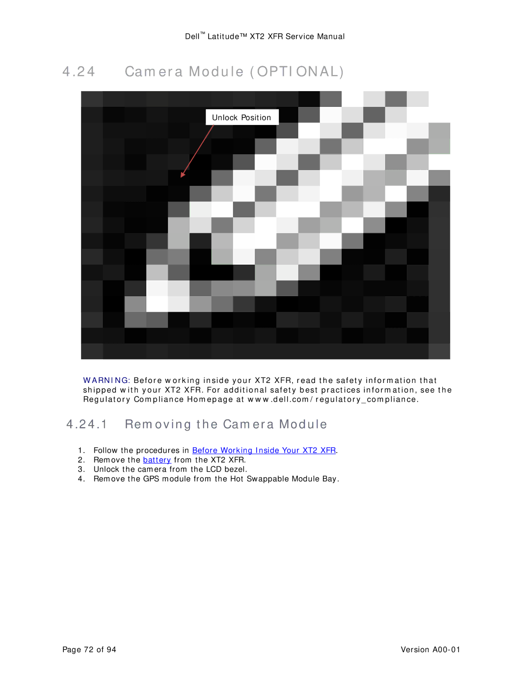 Dell XT2 XFR service manual Camera Module Optional, Removing the Camera Module 