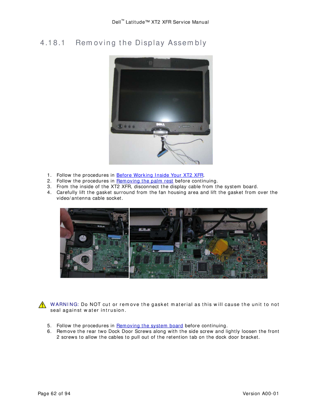 Dell XT2 XFR service manual Removing the Display Assembly 