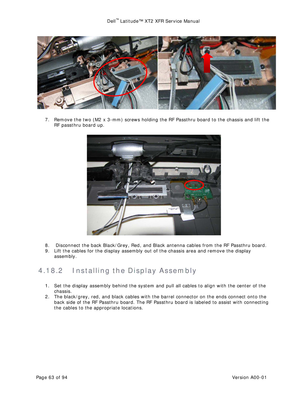 Dell XT2 XFR service manual Installing the Display Assembly 