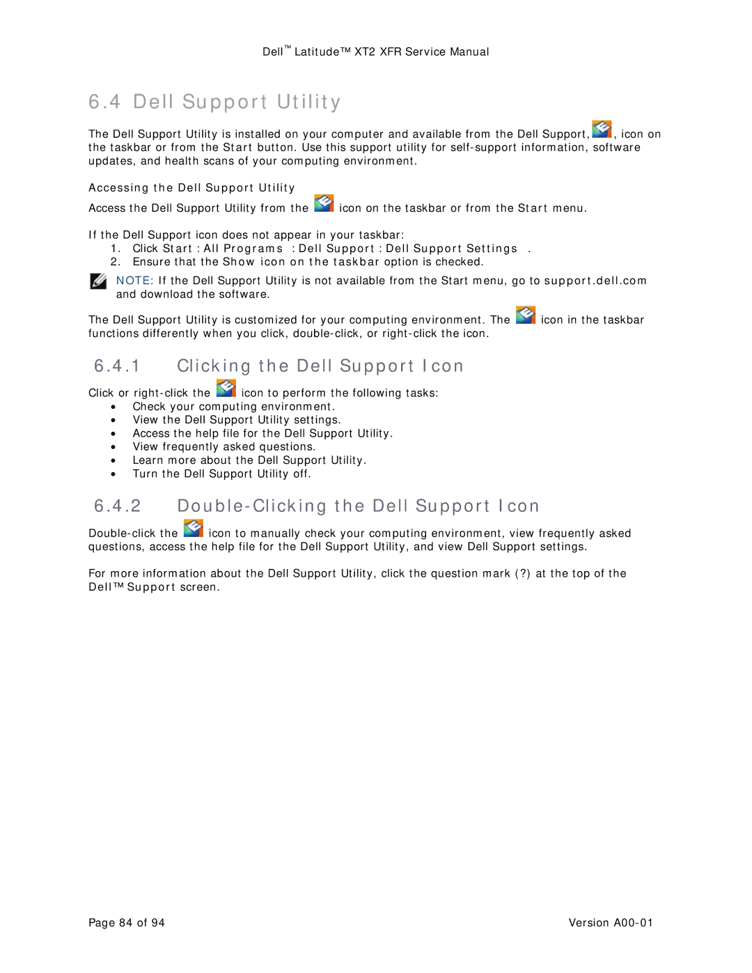 Dell XT2 XFR service manual Double-Clicking the Dell Support Icon, Accessing the Dell Support Utility 