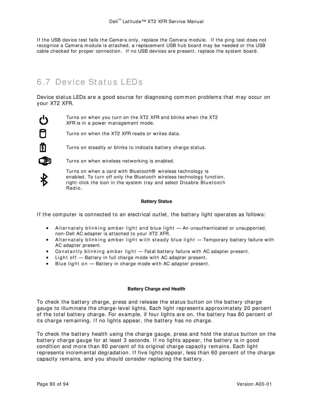 Dell XT2 XFR service manual Device Status LEDs 