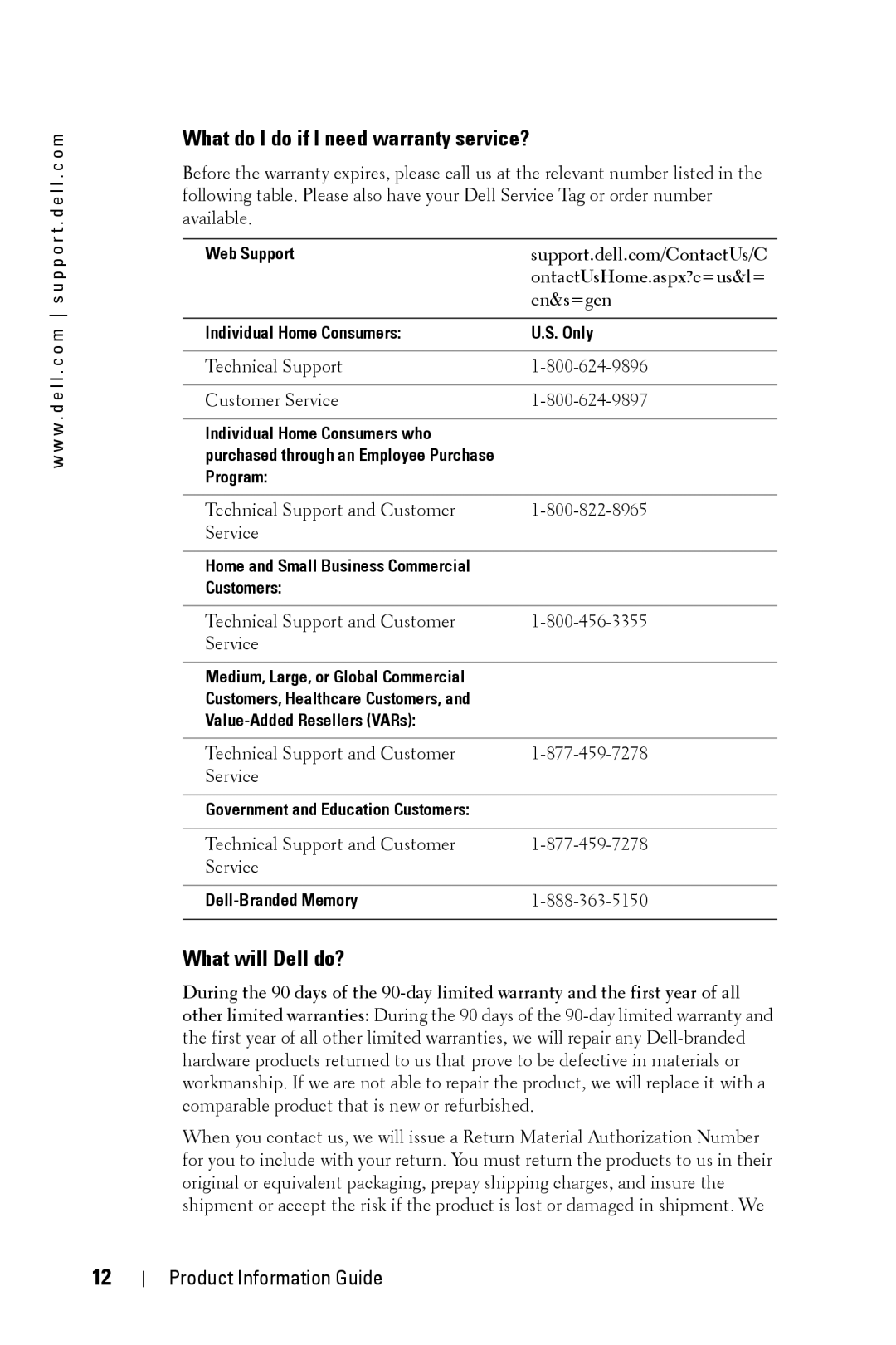 Dell XXX manual What do I do if I need warranty service?, What will Dell do?, En&s=gen 