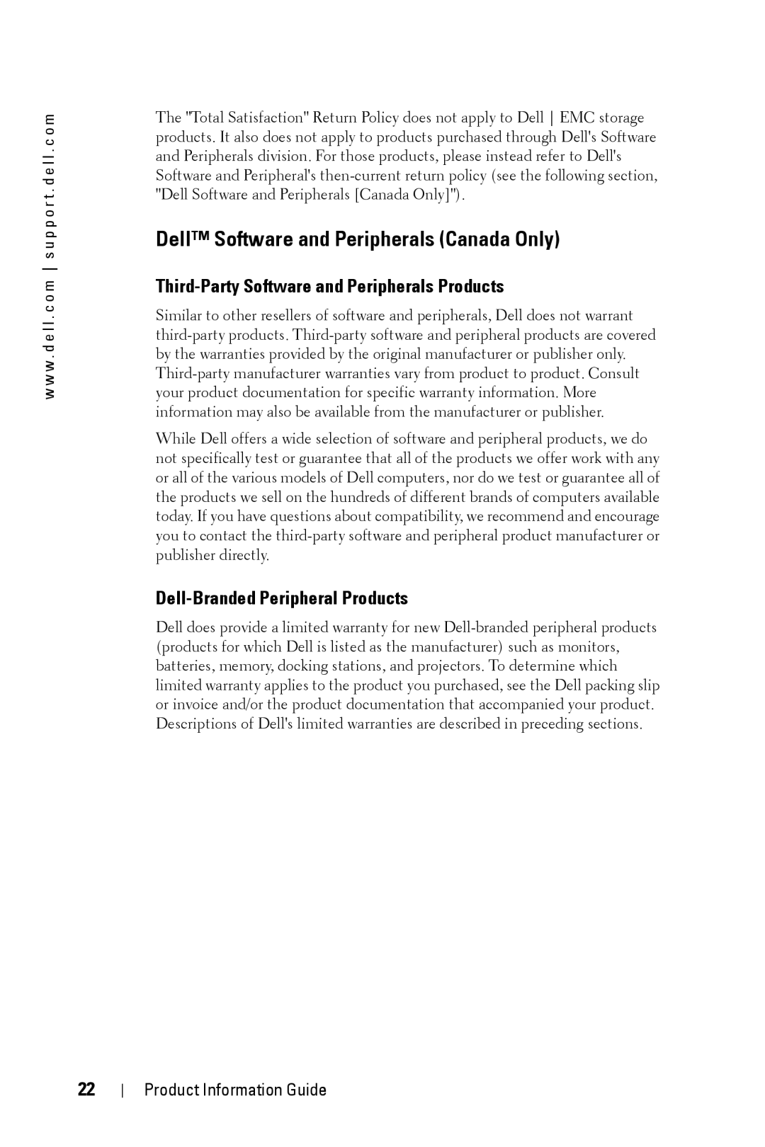 Dell XXX manual Dell Software and Peripherals Canada Only, Third-Party Software and Peripherals Products 