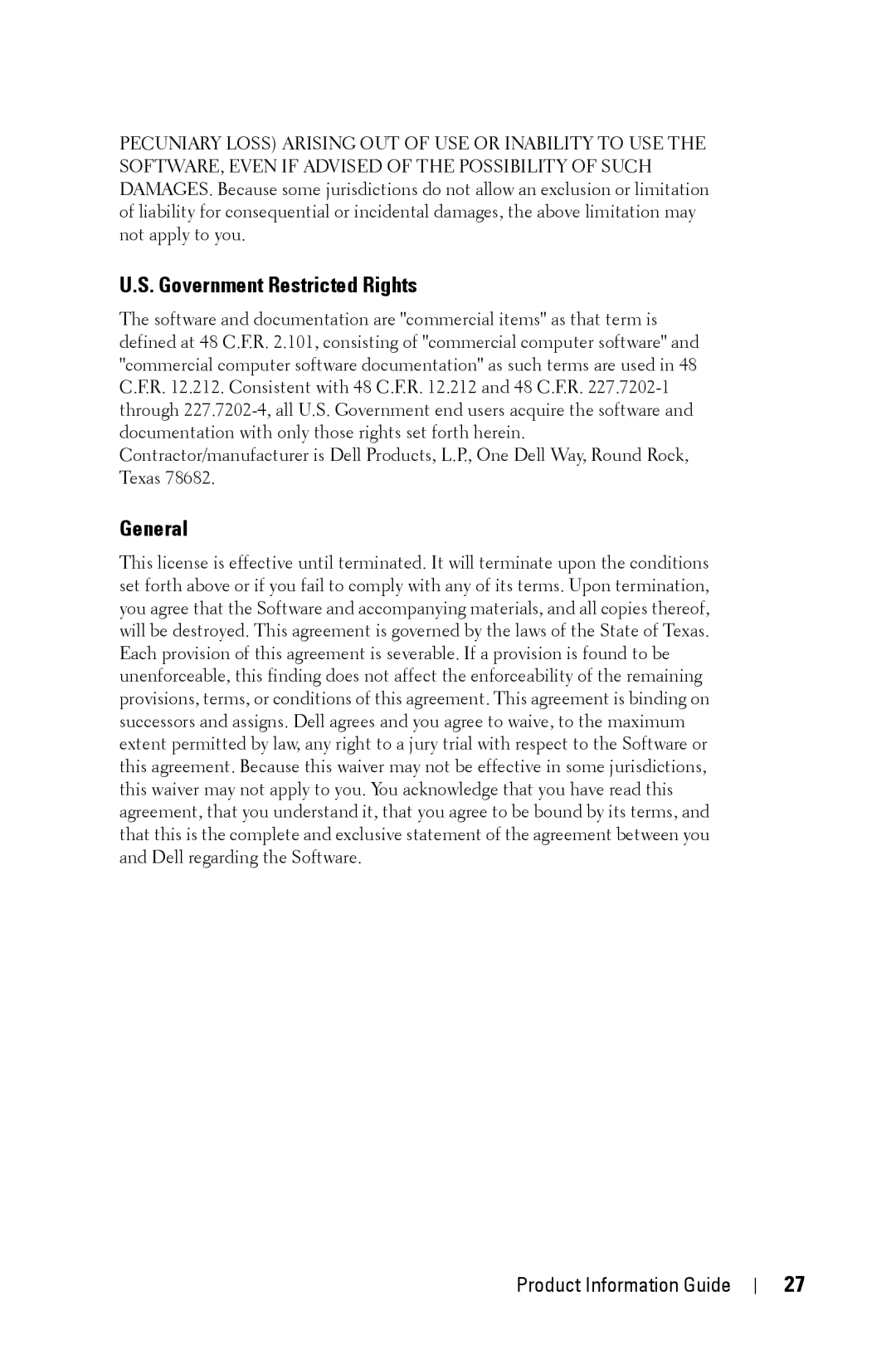 Dell XXX manual Government Restricted Rights, General 