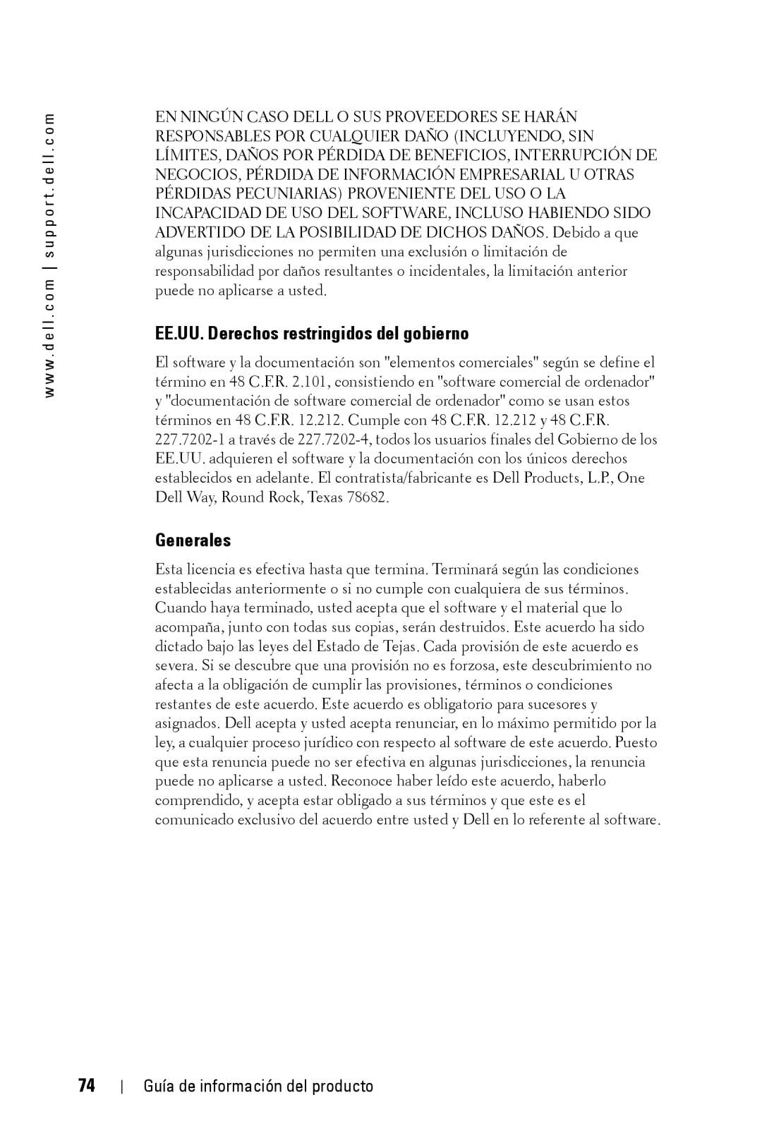 Dell XXX manual EE.UU. Derechos restringidos del gobierno, Generales 